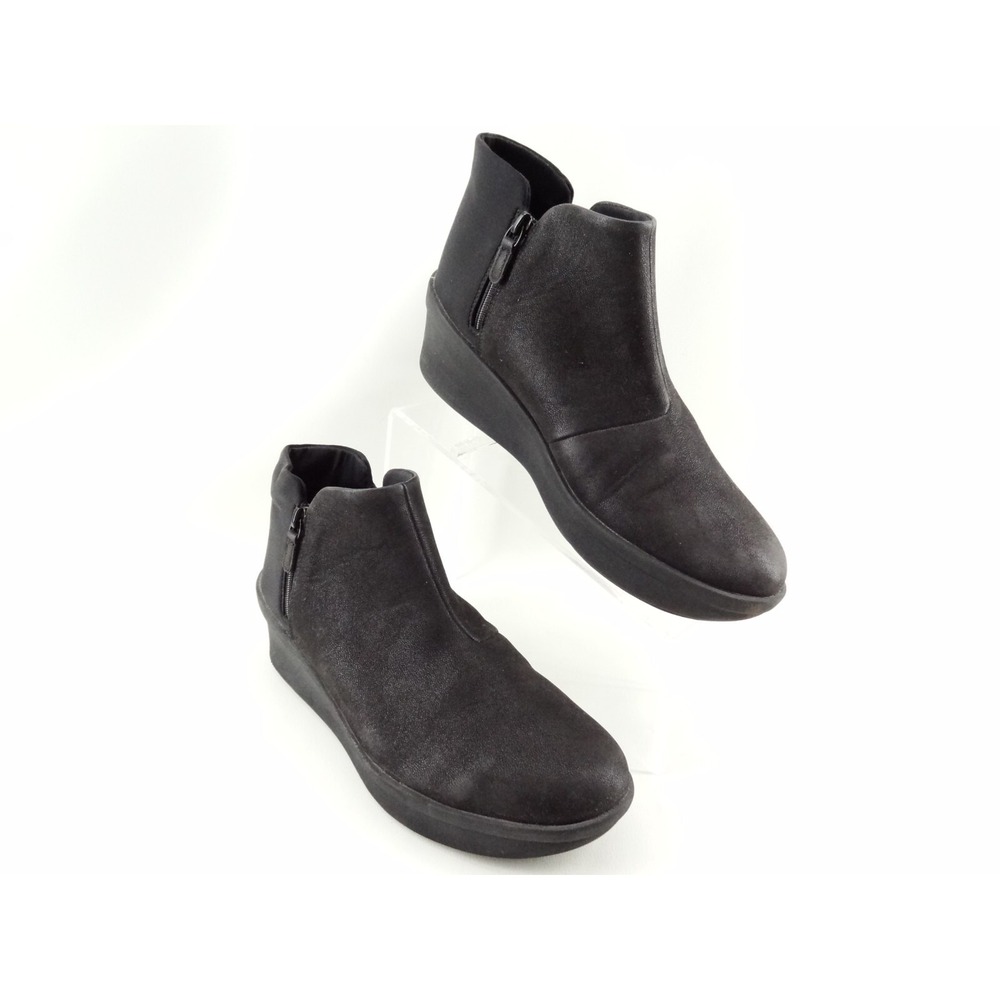 Clarks Step Rose Up Women's 10‎ W US Double Zip Black Wedge Boots Bootie